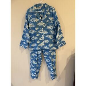 Sleep Tight 2 Piece Flannel Pajama Set Heart Clouds Print Blue White Size Large